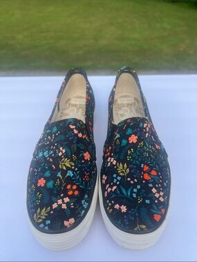 Keds Women's Black Floral Slip-On Moccasins with Multicolor Blooms